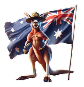 Kangaroo with flag and aussie army slouch  hat sticker decal vehicle, window, car . motorhome camper van truck