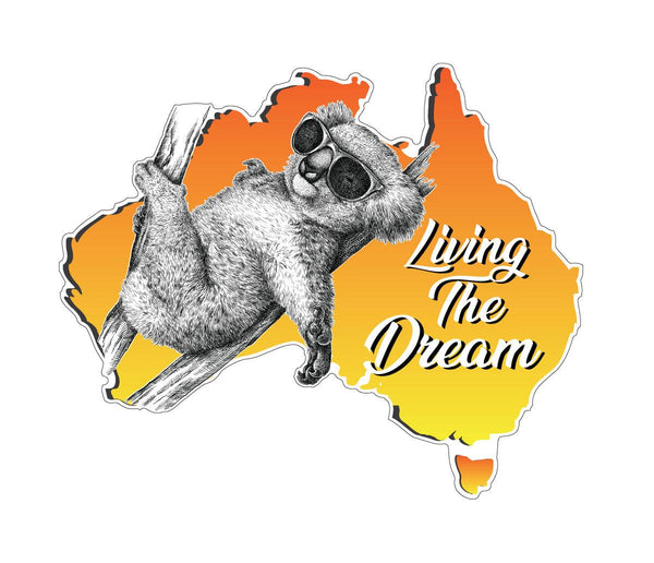 Koala Australian Map sticker decal Motorhome, vehicle, camper , orange van Living the dream - Mega Sticker Store