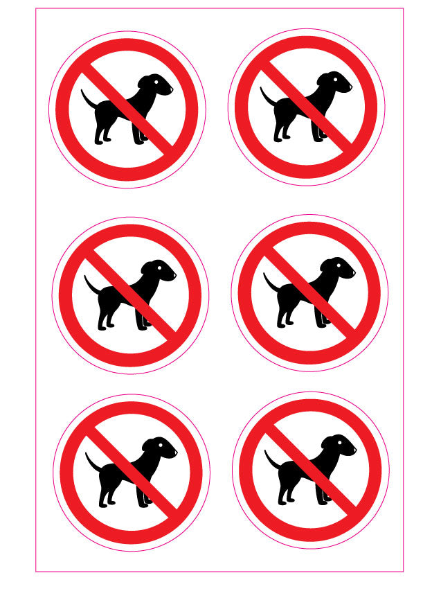 No dogs warning sticker sign vinyl decal 6 pack for window or metal