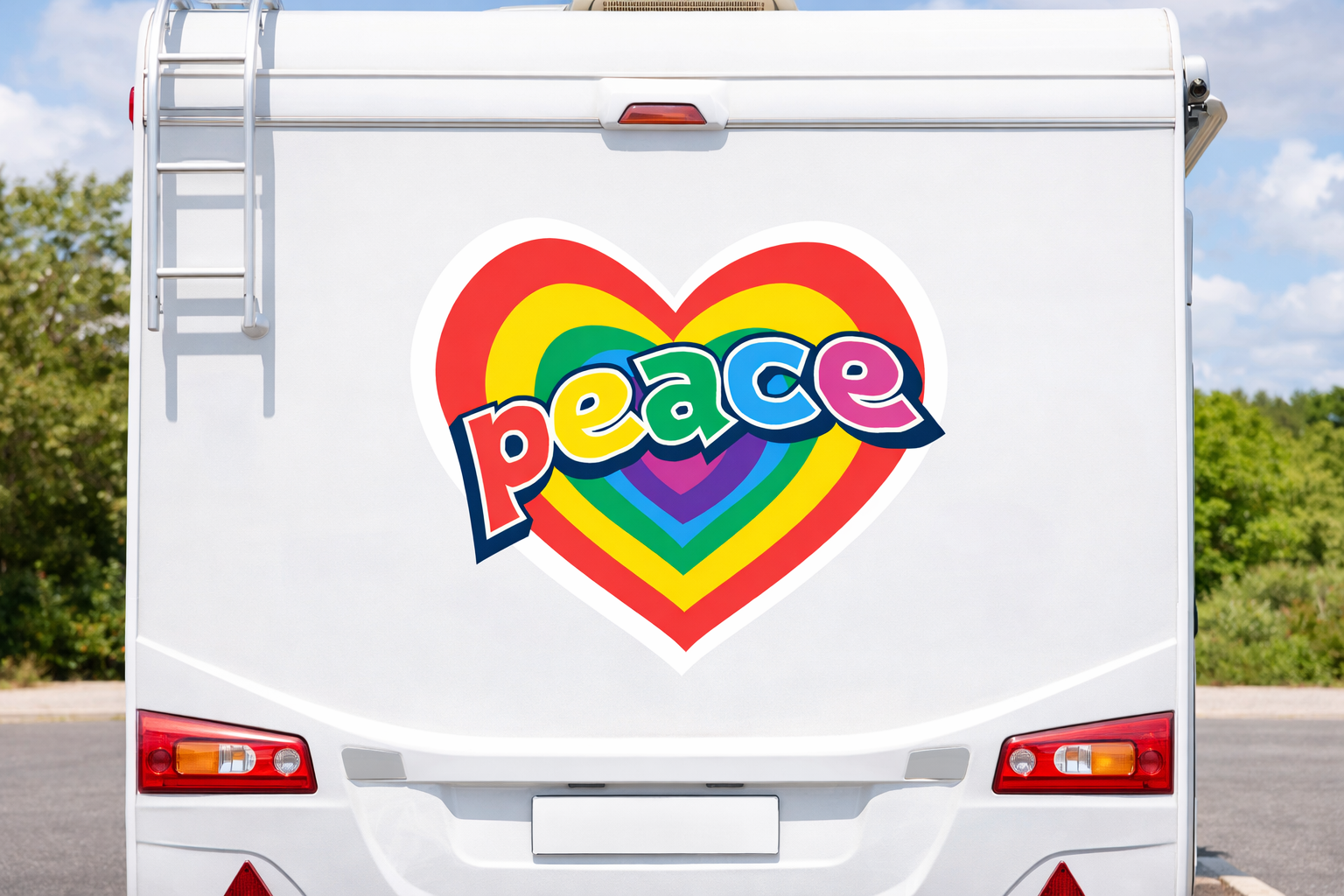 Peace Love Heart Rainbow Vinyl Decal, Hippie Campervan and Motorhome Vehicle Sticker