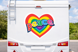 Peace Love Heart Rainbow Vinyl Decal, Hippie Campervan and Motorhome Vehicle Sticker