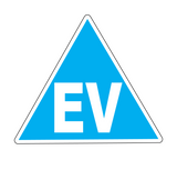A blue triangular sticker with the letter 'EV' in the center, indicating a quantity of 32 and a size of 35mm.
