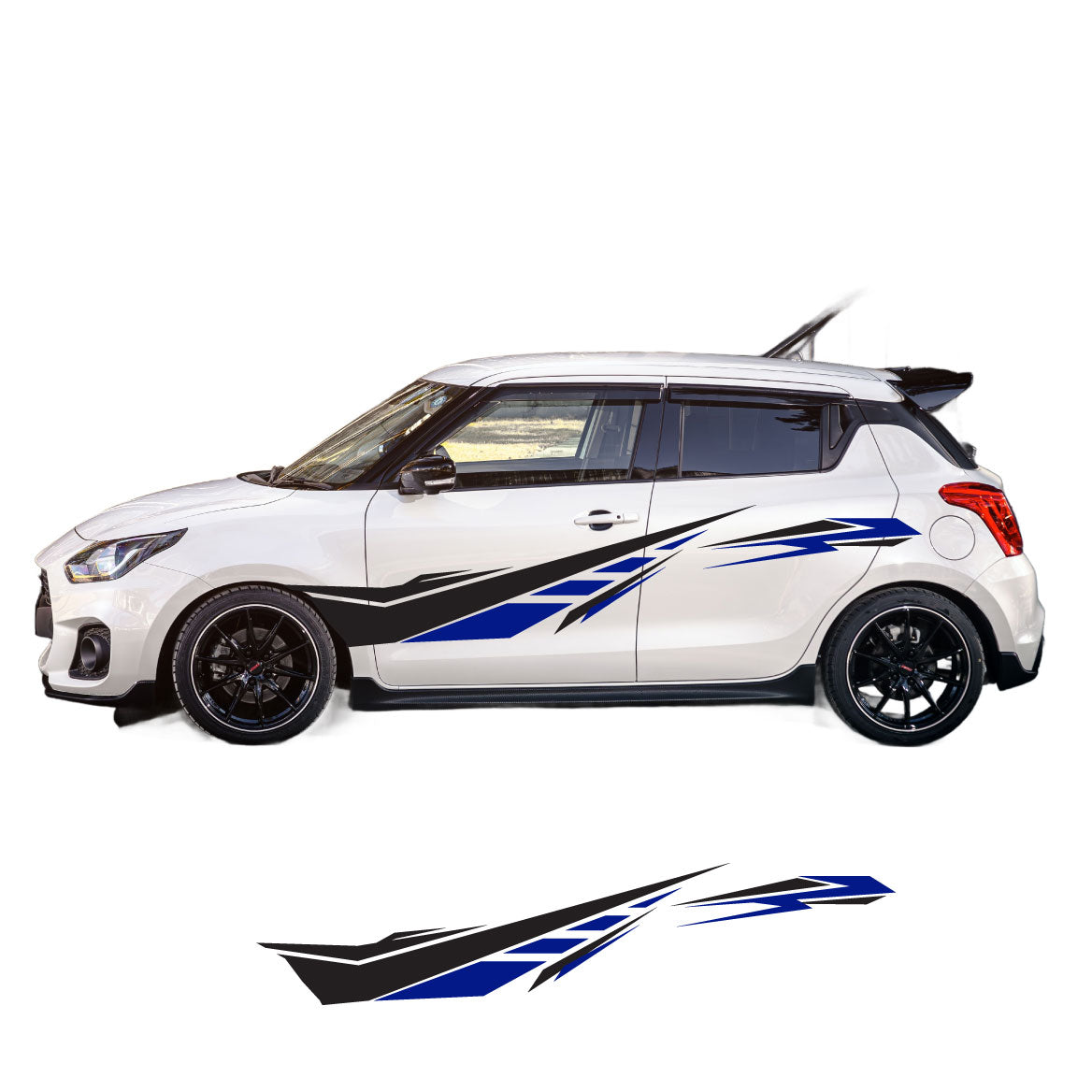 Razor Edge Racing Stripes vinyl side decals on white Suzuki Swift
