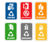 Set of 6 Recycling Stickers for bins information warning signs