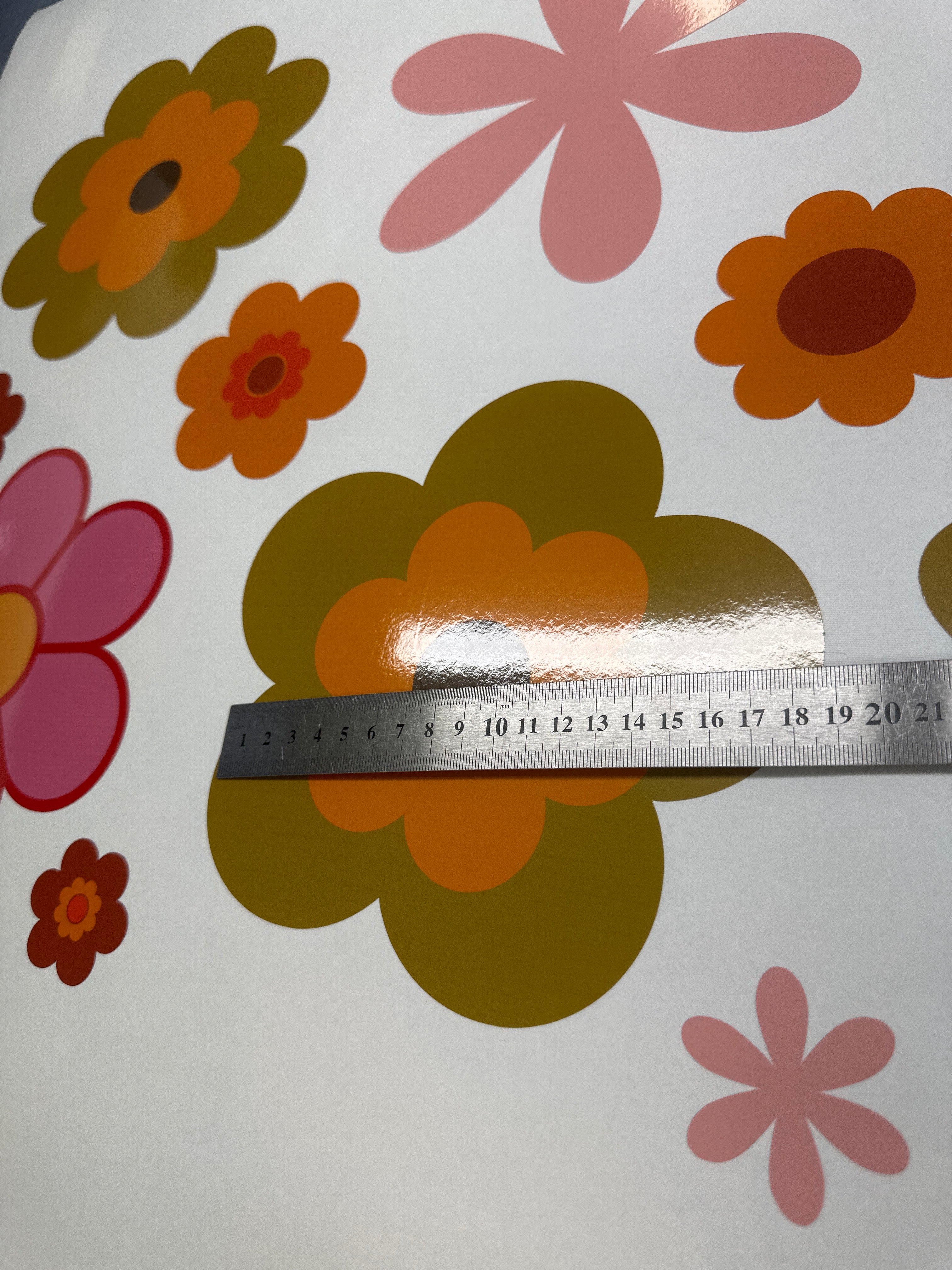 Retro Flower Vinyl Sticker Set, Pre Cut Peel and Stick 70s Hippie Decals in Custom Colours for Cars Motorhomes Vans and Bus