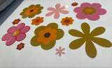 Retro Flower Vinyl Sticker Set, Pre Cut Peel and Stick 70s Hippie Decals in Custom Colours for Cars Motorhomes Vans and Bus Decor