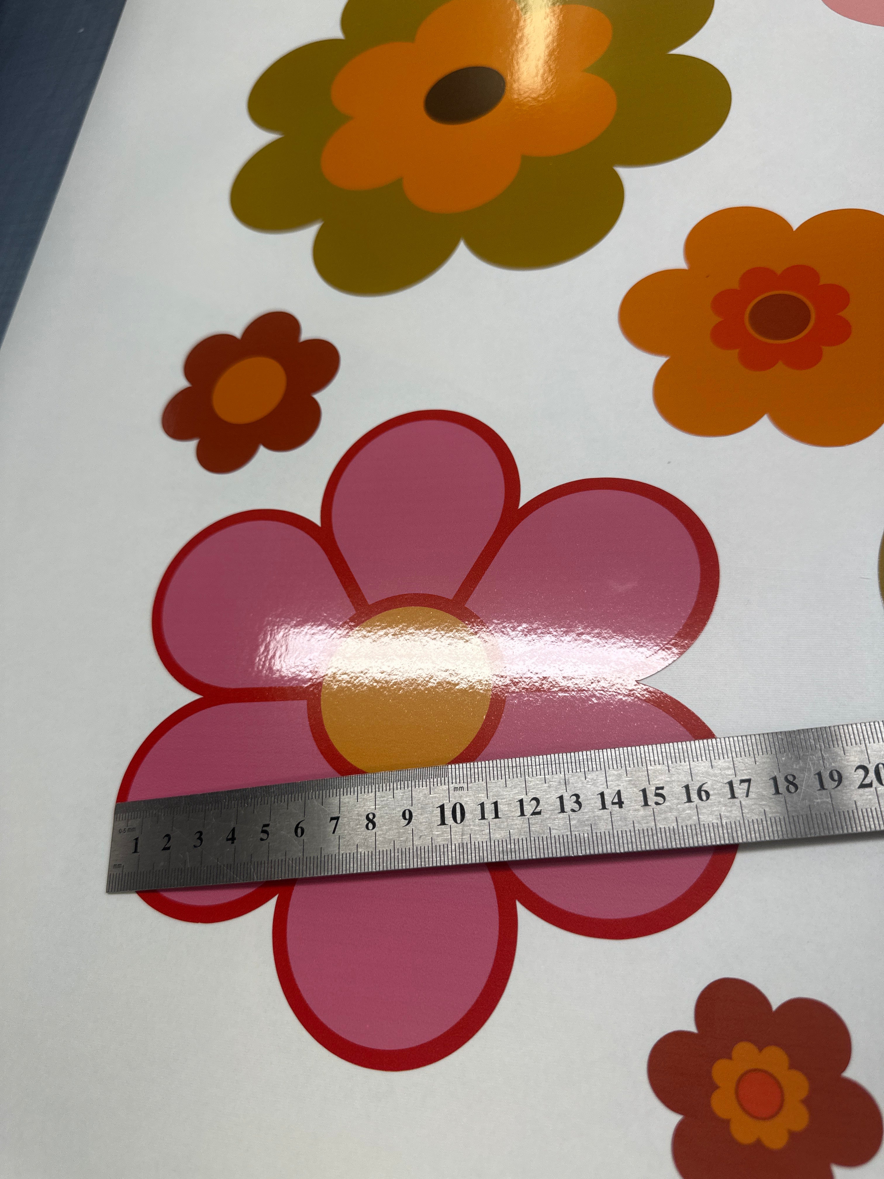 Retro Flower Vinyl Sticker Set, Pre Cut Peel and Stick 70s Hippie Decals in Custom Colours for Cars Motorhomes Vans and Bus sticker