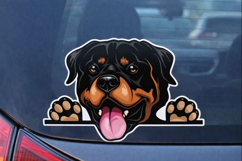 Rottweiler Car Window Sticker, Peeking Dog Vinyl Decal, Funny Dog Vehicle Sticker 240mm
