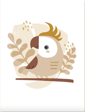 Kids Poster Hand Drawn Cute Bird modern earthy colors, for baby or children's room.