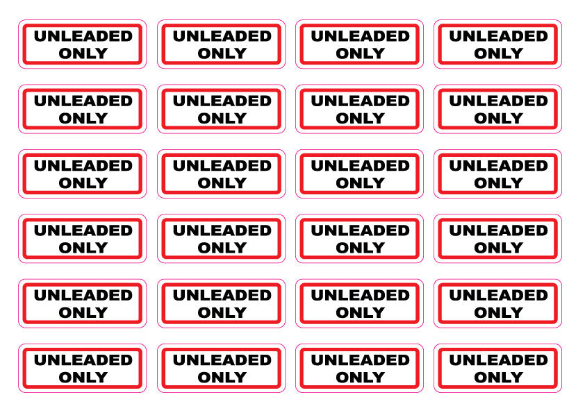 Unleaded Only Fuel Stickers Sheet of 24, Waterproof UV Resistant Vinyl Labels for Vehicles, Fleets, Campervans and Fuel Stations, 65x25mm Red Black Print
