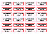 Unleaded Only Fuel Stickers Sheet of 24, Waterproof UV Resistant Vinyl Labels for Vehicles, Fleets, Campervans and Fuel Stations, 65x25mm Red Black Print