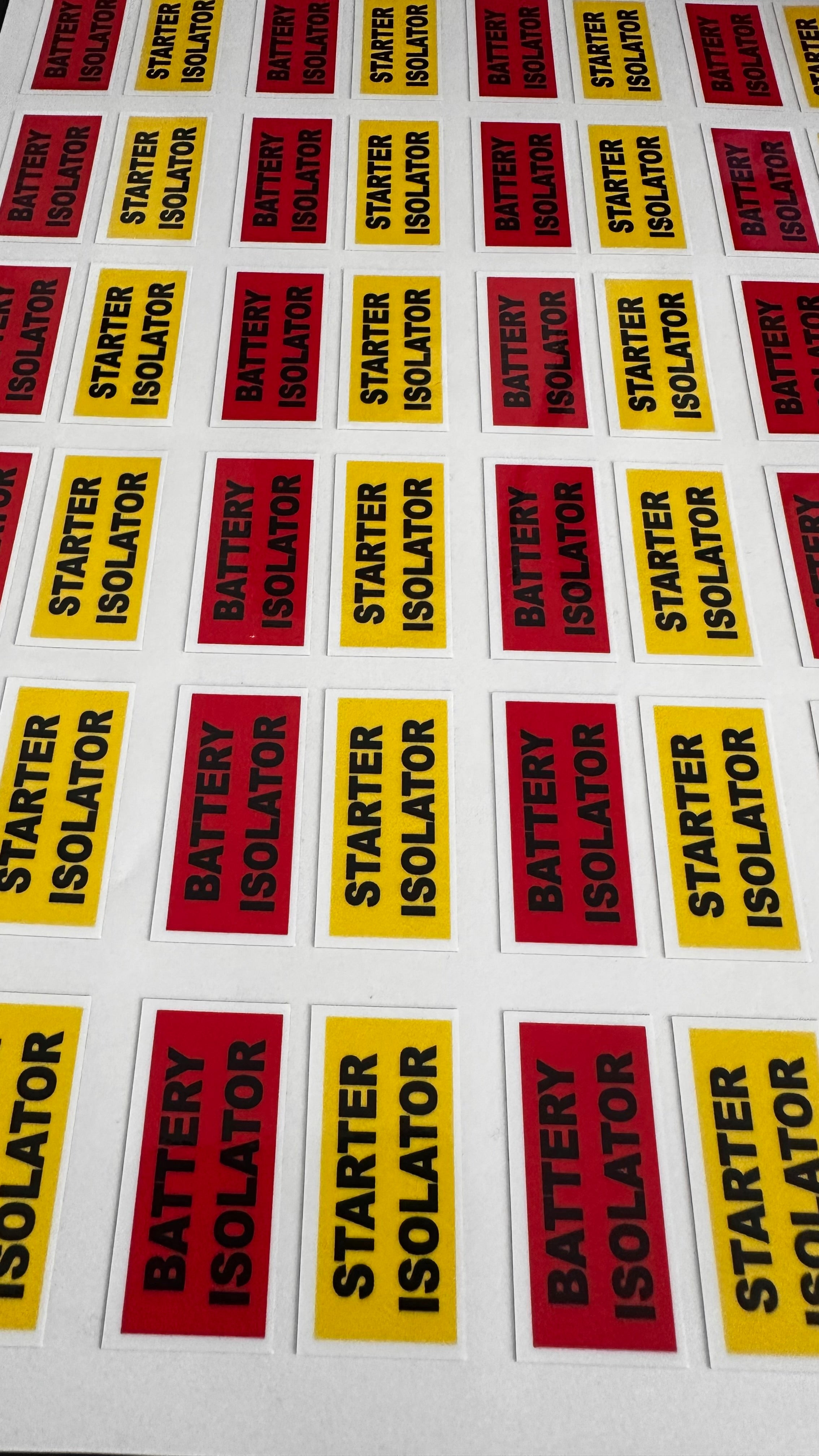 Battery Isolator & Starter Isolator Warning Stickers – 48 Pack