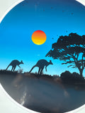 Australian outback sticker ith kangaroos and sunset blue background