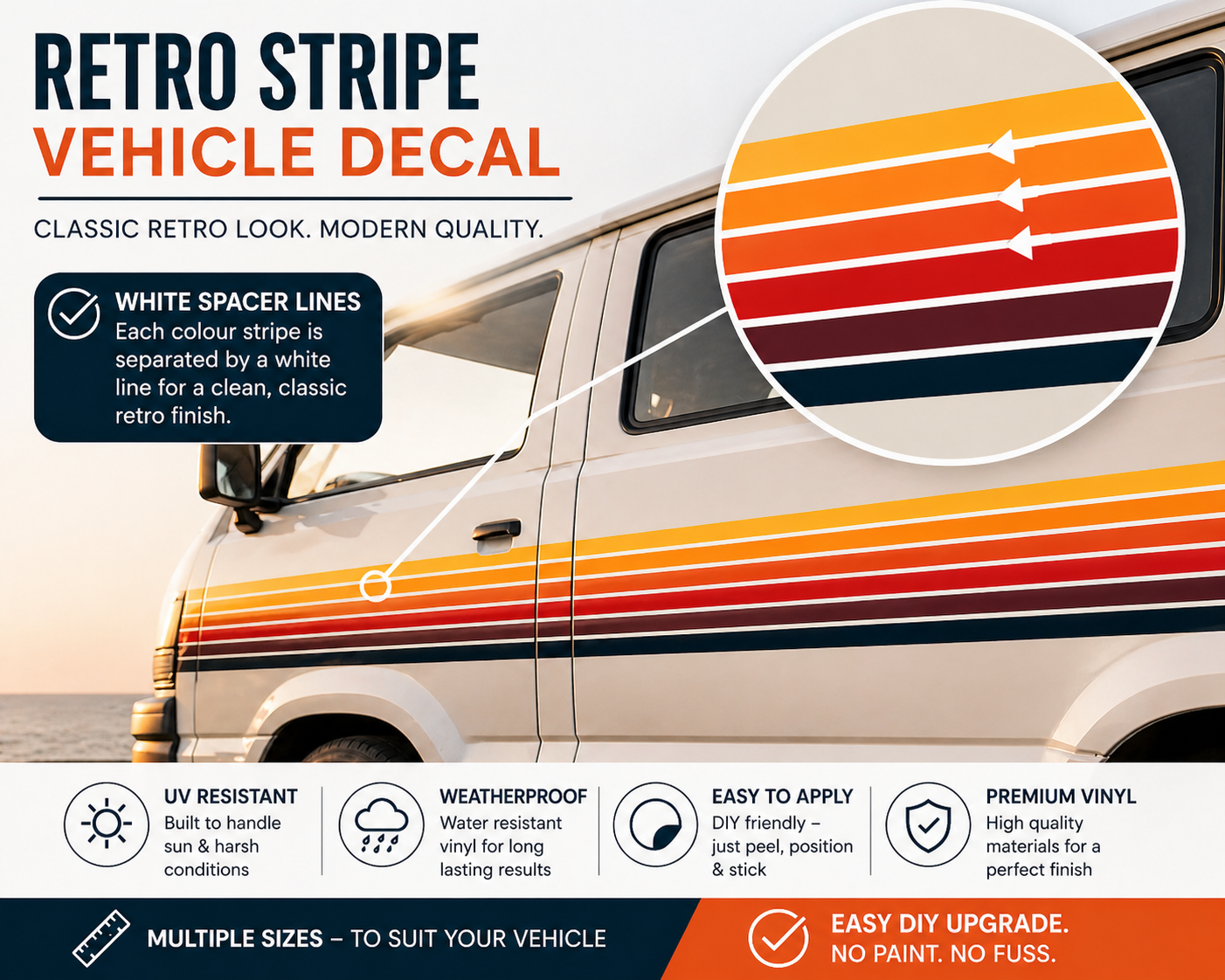 Retro Orange & Brown Pinstripe Decal for Cars, Vans, RVs, Motorhomes, Campers & Horse Floats