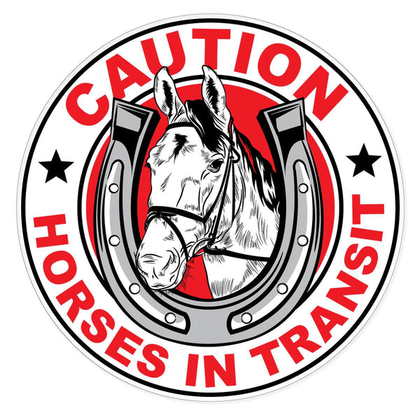 caution horse sticker decal round for horse float trailer warning sticker sign - Mega Sticker Store