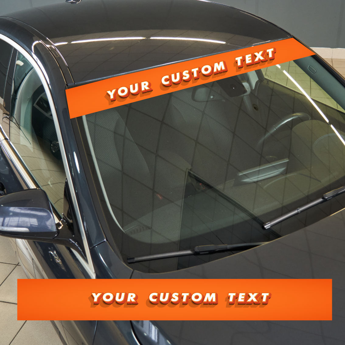 Custom Windshield Windscreen Banner Sticker Panel Sunstrip - Orange 3D Lettering