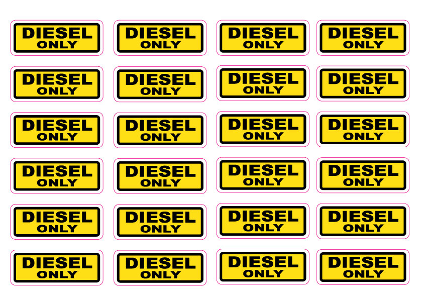 Diesel Only Petrol Fuel Stickers Sheet of 24, Waterproof UV Resistant Vinyl Labels for Vehicles, Fleets, Campervans and Fuel Stations, 65x25mm