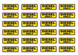 Diesel Only Petrol Fuel Stickers Sheet of 24, Waterproof UV Resistant Vinyl Labels for Vehicles, Fleets, Campervans and Fuel Stations, 65x25mm