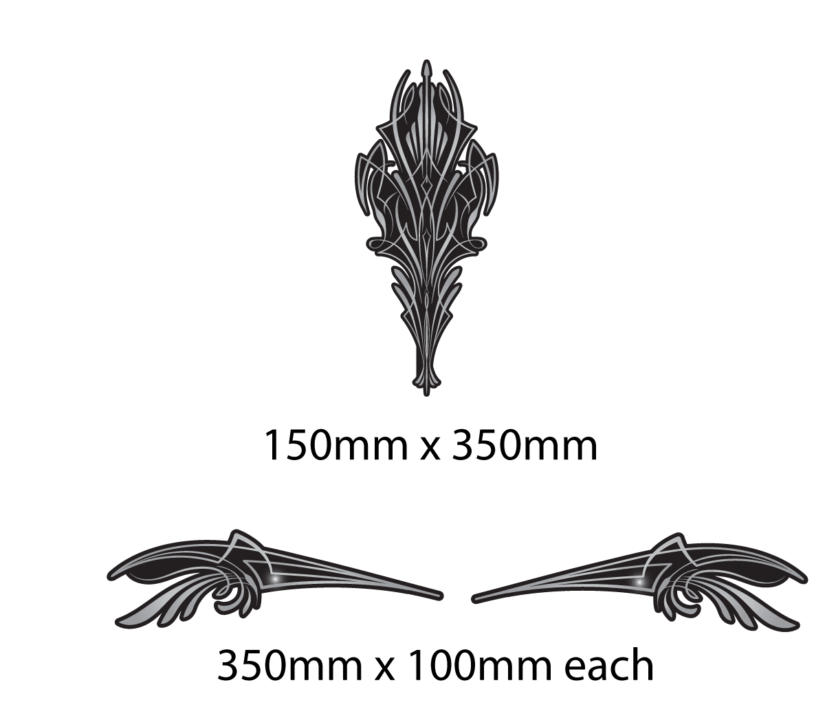 Motorbike set of silver grey tone black pinstripe scroll stickers Truc ...