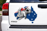 Mega Sticker Store Australia map vinyl decal featuring a koala in sunglasses on a white vehicle tailgate