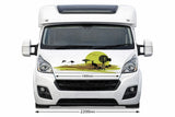 Mega Sticker Store Australian-themed vinyl decal on a white motorhome bonnet featuring a kangaroo and windmill design.