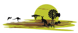 Mega Sticker Store Australian-themed vinyl decal featuring kangaroos, a windmill, and a tree in green and brown tones.