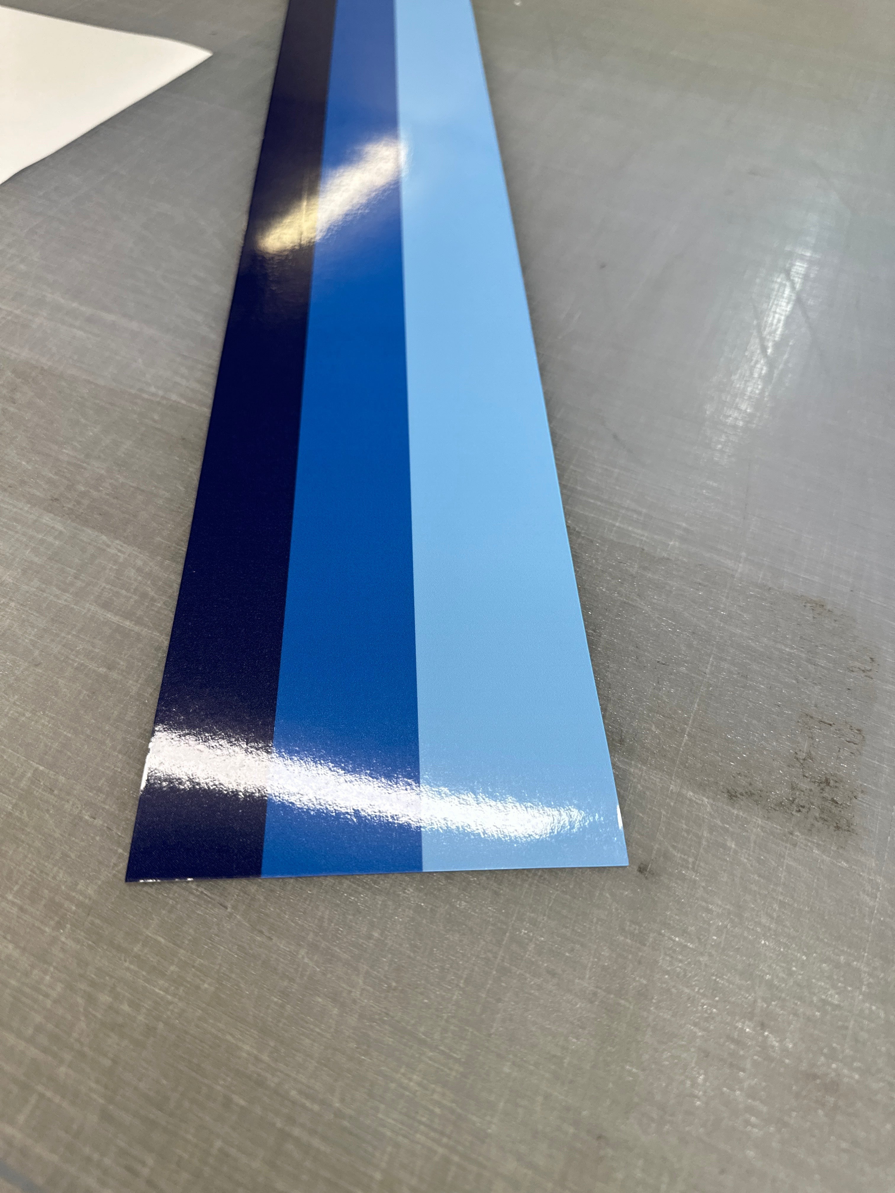 Mega Sticker Store blue gradient vinyl pinstripe decal for cars and trucks with a glossy finish.
