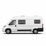 Mega Sticker Store 1400mm Australian-themed green and brown stripe vinyl decal applied to a white camper van side panel.