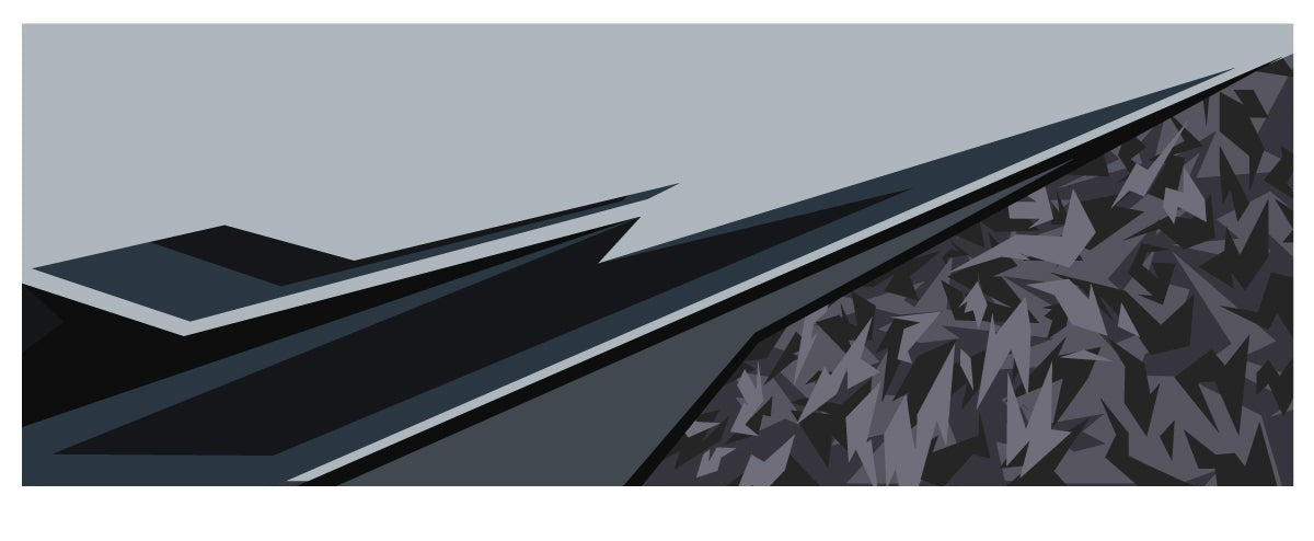 Mega Sticker Store geometric abstract vinyl decal for RVs in grey and charcoal with a sharp angular pattern.