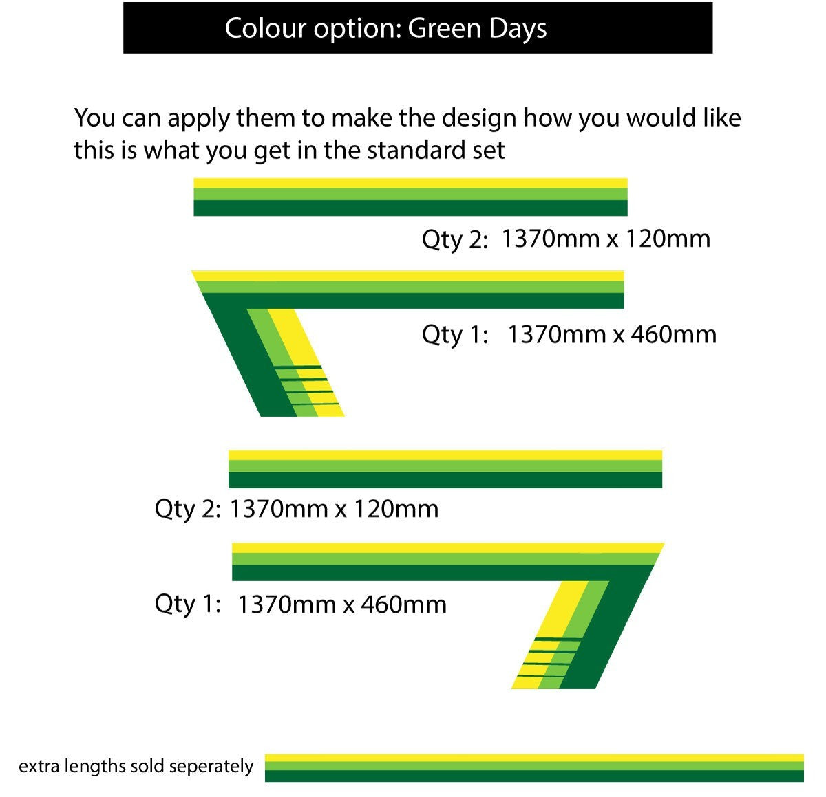 Mega Sticker Store Green Days retro truck pinstripe vinyl decal kit with multiple stripe lengths and angled designs