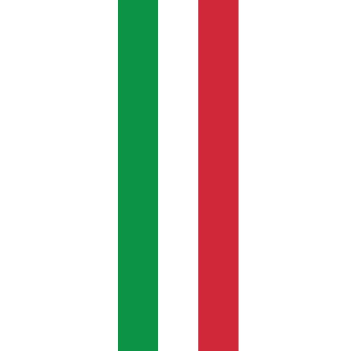 Mega Sticker Store Italian flag racing stripe decal with green, white, and red vertical bands on vinyl.