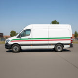 Mega Sticker Store Italian flag pinstripe decal applied to the side of a white commercial van