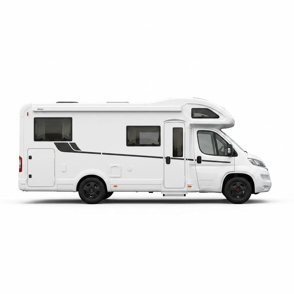 Mega Sticker Store 1400mm Australian-themed vinyl stripe decal applied to the side of a white motorhome camper van.