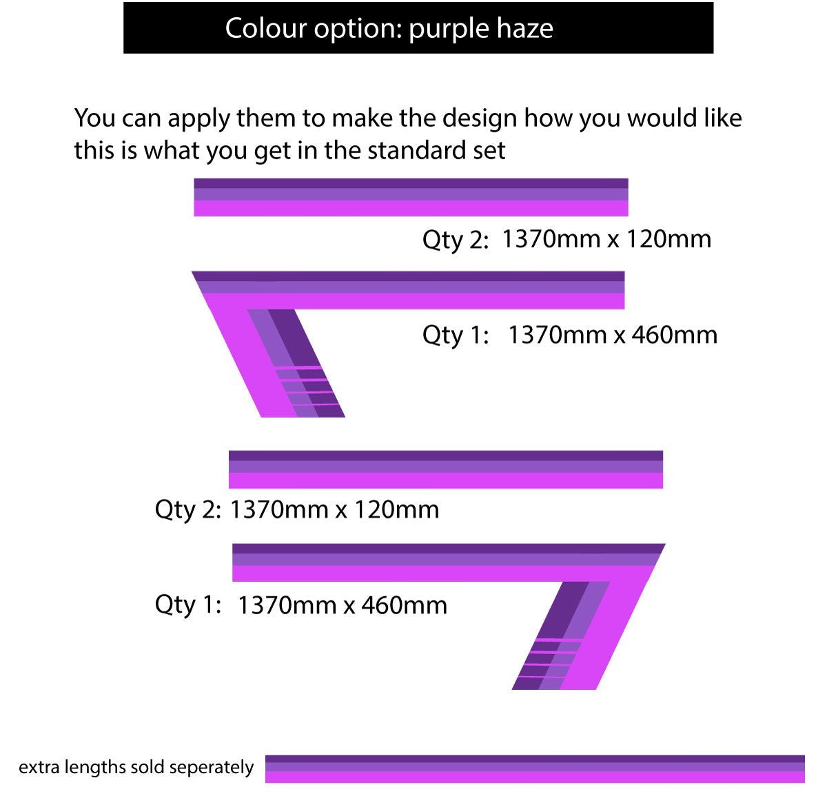 Mega Sticker Store purple haze retro pinstripe vinyl decal kit for cars and trucks with various stripe dimensions.