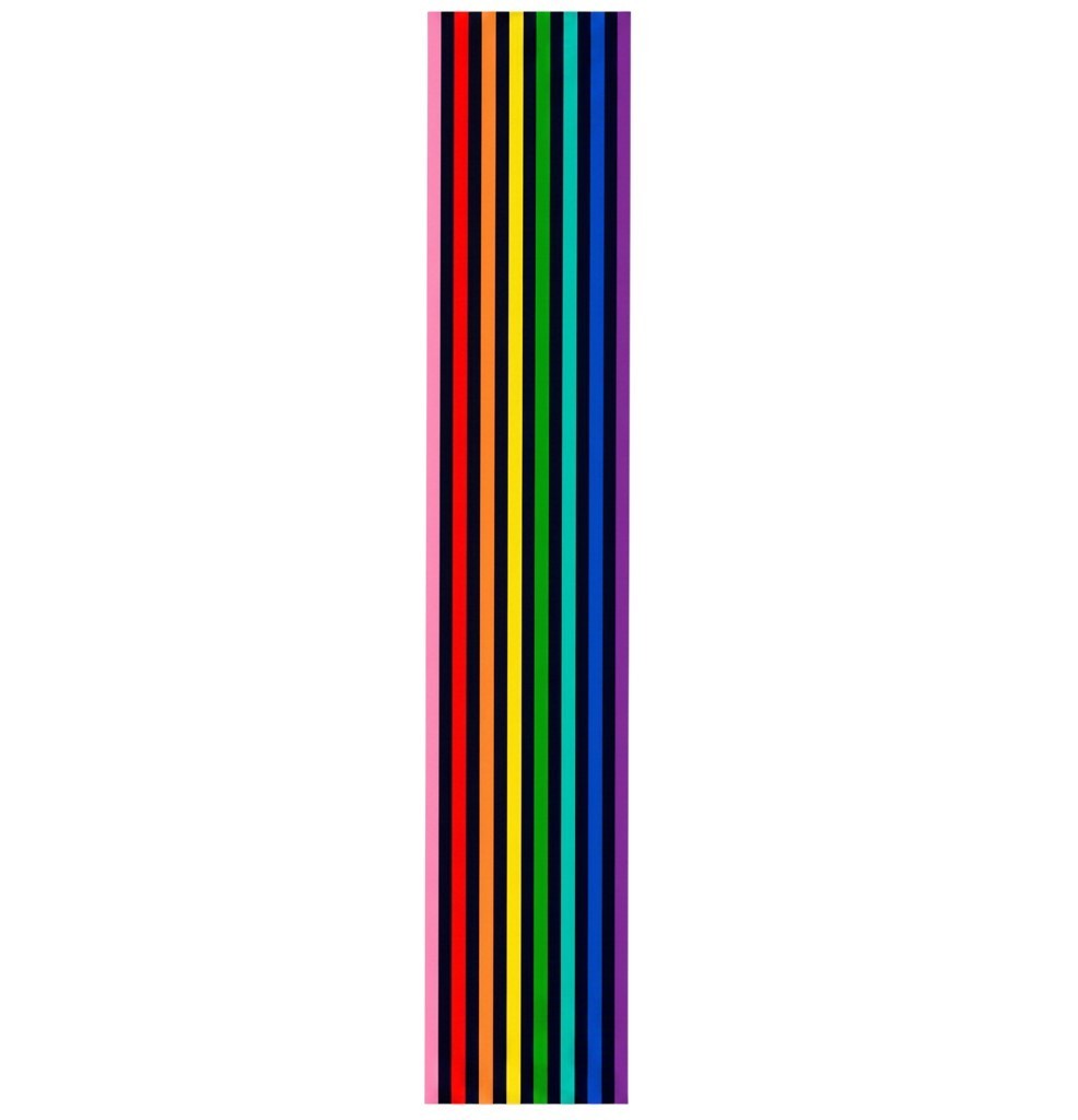 Mega Sticker Store rainbow pride pinstripe vinyl decal for vehicles with a glossy finish and vibrant vertical lines