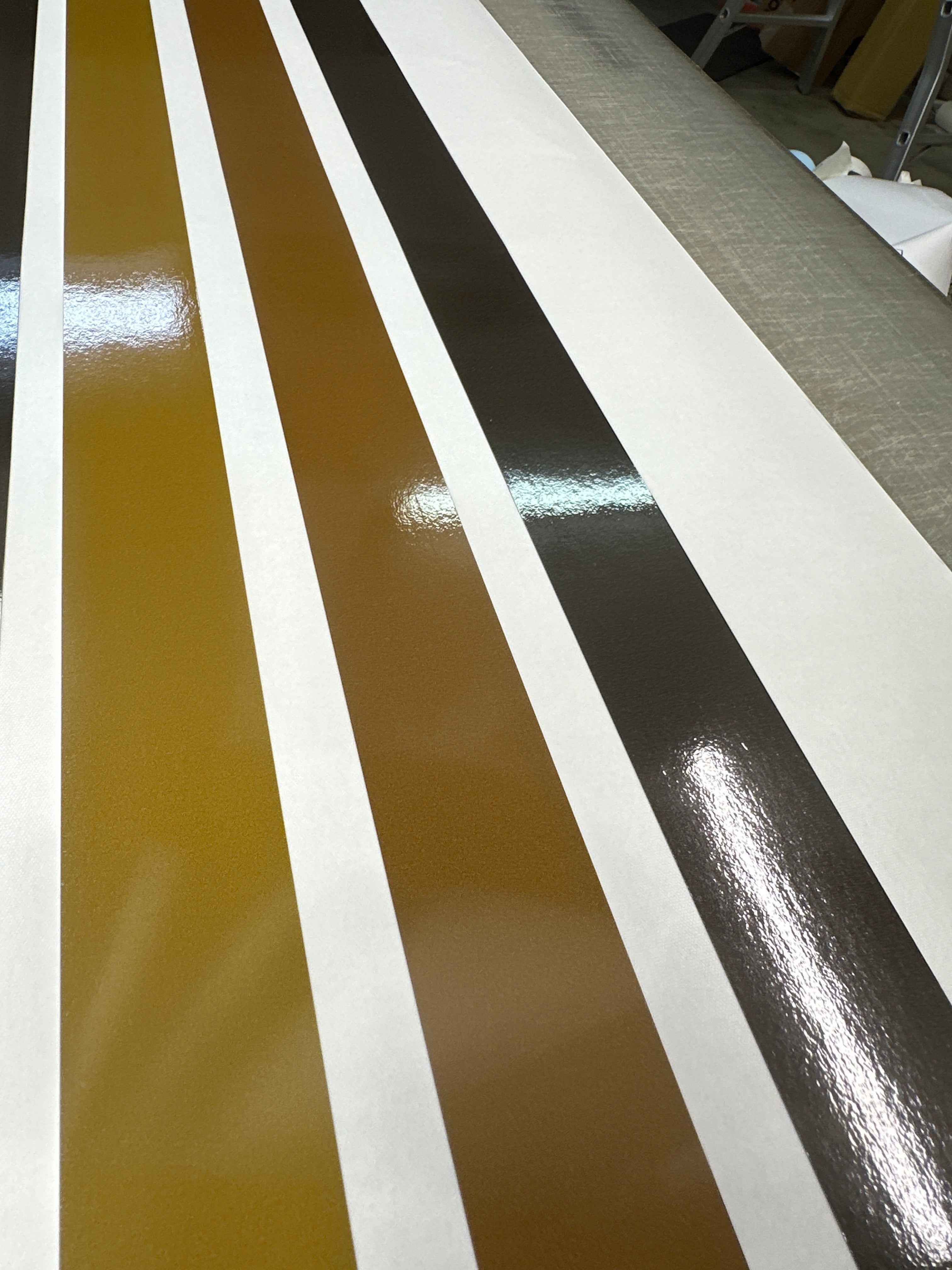 Mega Sticker Store brown and tan retro pinstripe vinyl decal kit for vehicle customization with glossy finish