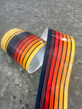 Mega Sticker Store retro pinstripe vinyl decal in orange, yellow, and brown tones for vehicles and campers