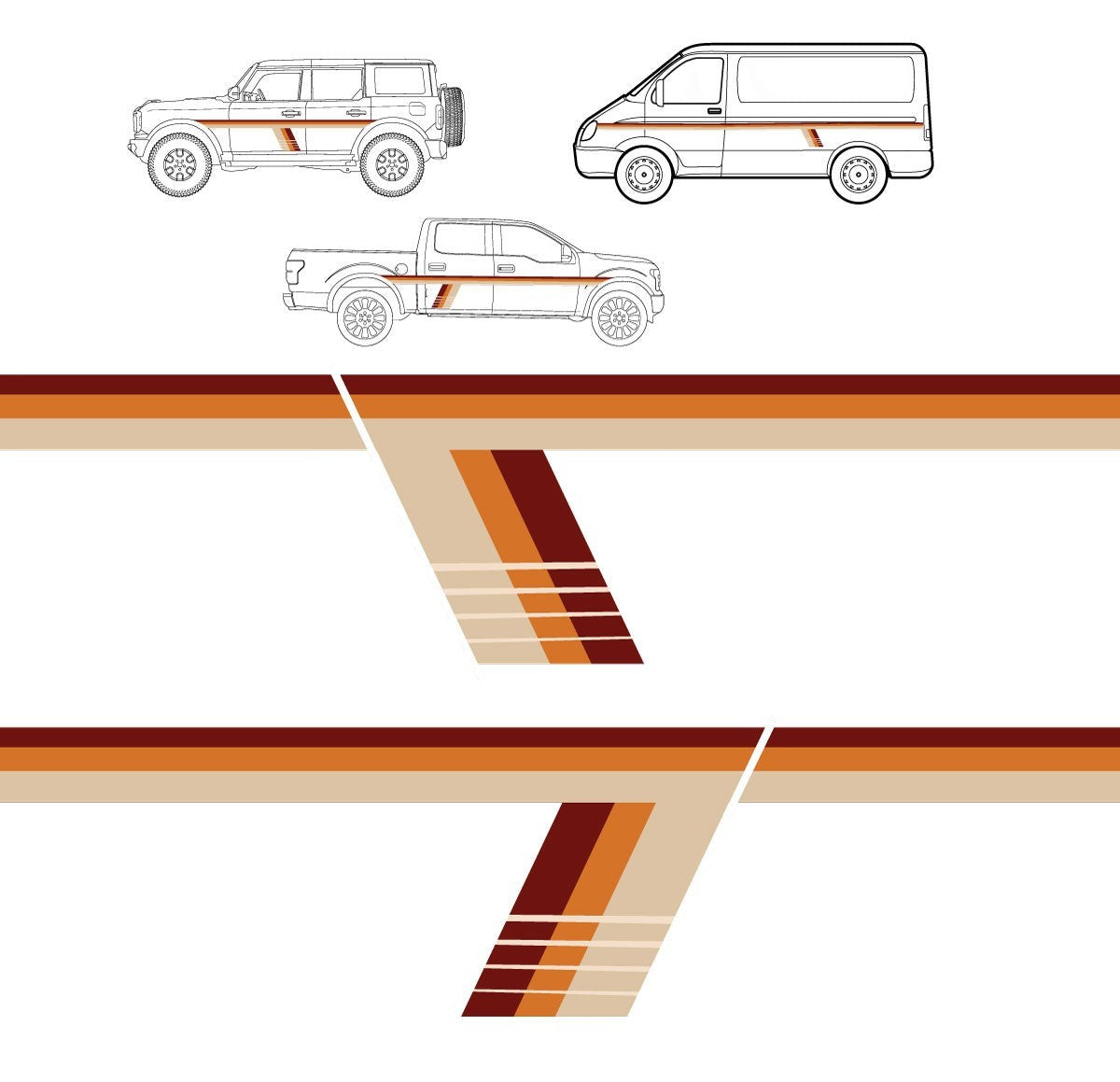 Mega Sticker Store brown and tan retro pinstripe vinyl decals for trucks and vans with classic vintage stripe design.