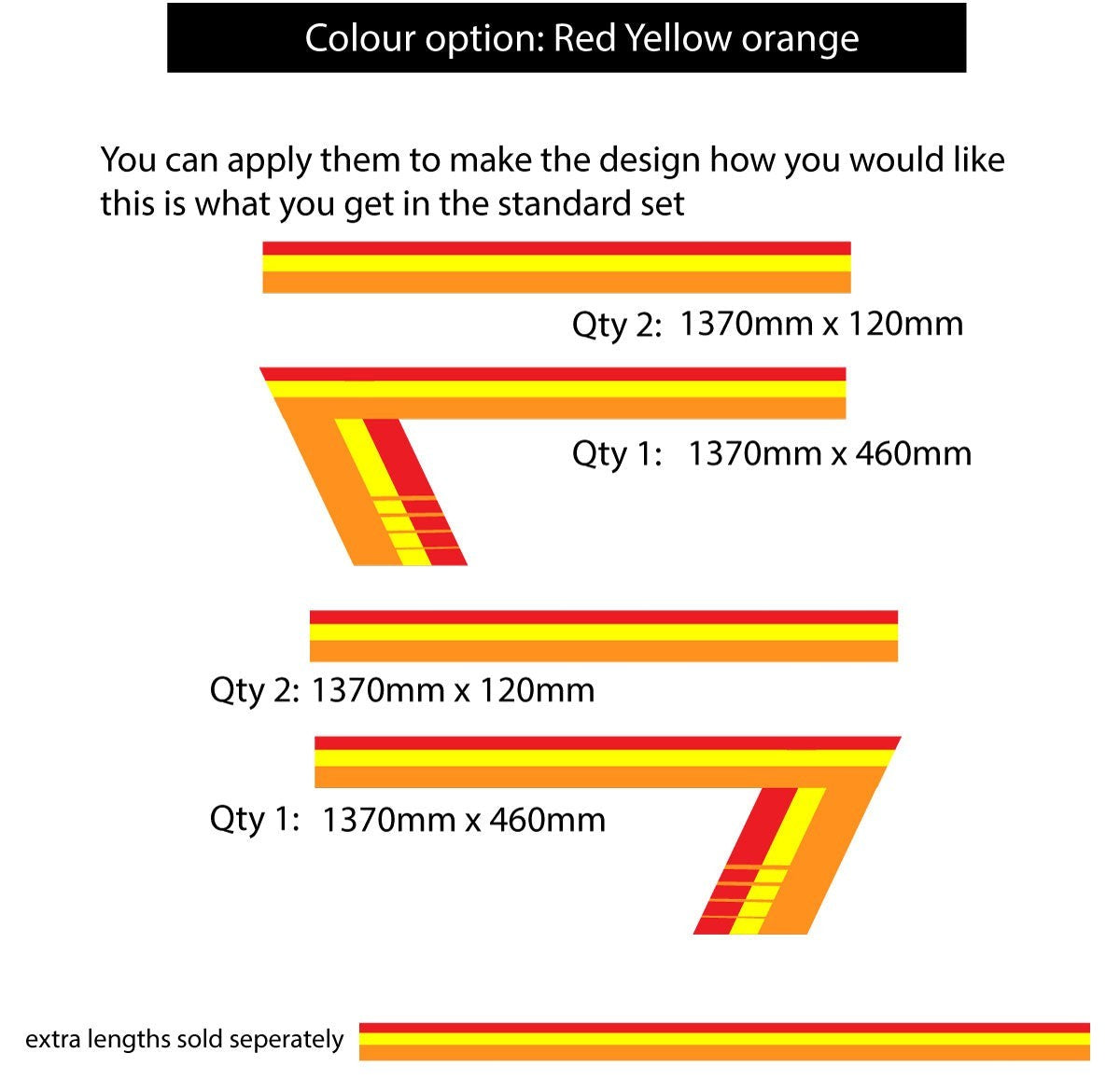 Mega Sticker Store retro red yellow and orange vehicle pinstripe vinyl decal kit with multiple size options
