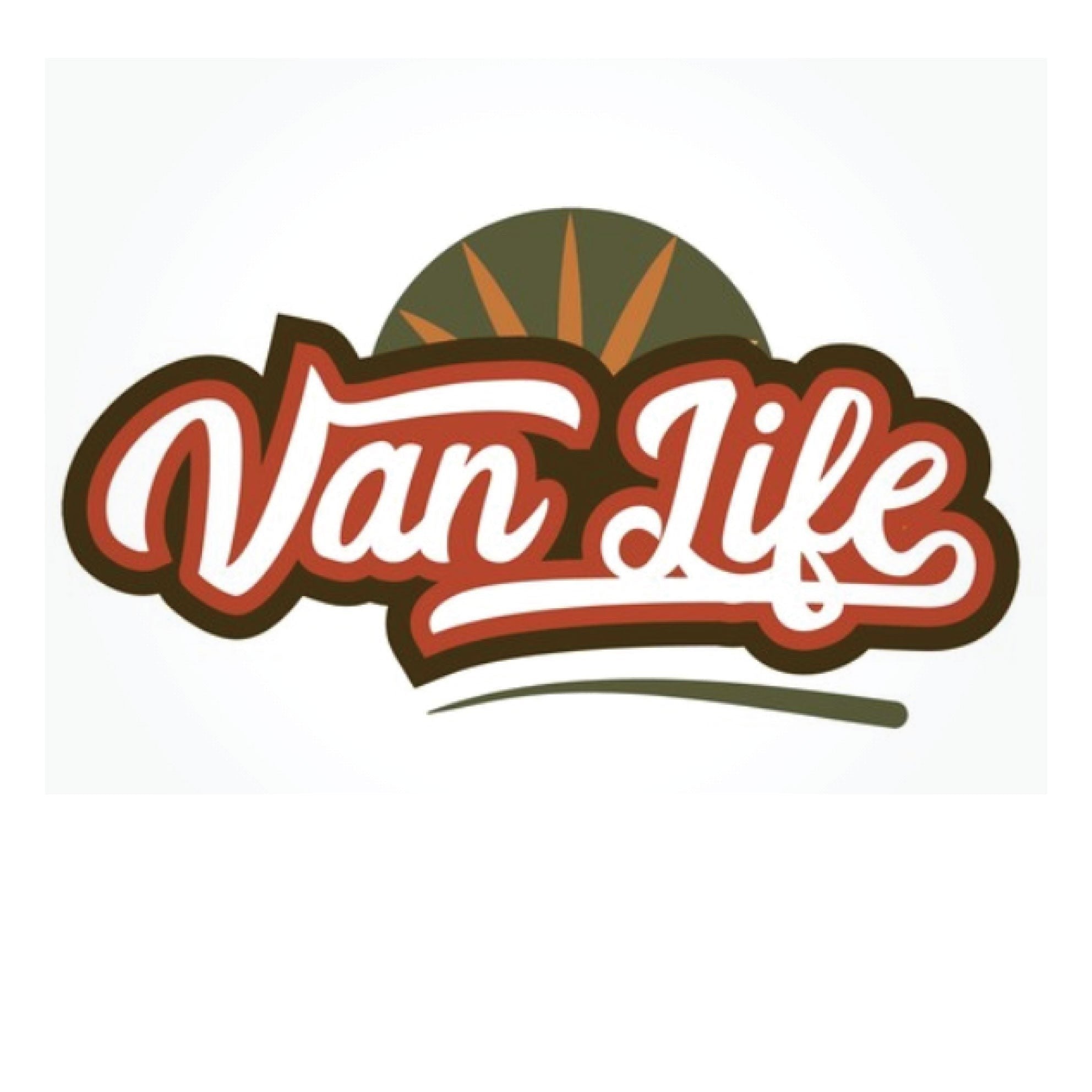 Mega Sticker Store Van Life adventure vinyl decal with retro typography and earthy sunset graphic design