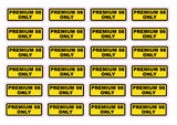 Premium 98 Only Fuel Stickers Sheet of 24, 65mm x 25mm Black Text on Yellow Vinyl, UV Weather Resistant Fade Proof Labels for Cars Fleets Fuel Stations