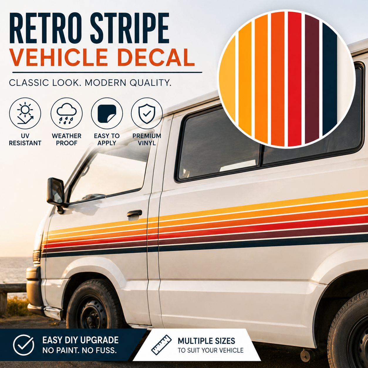 Retro Orange & Brown Pinstripe Decal for Cars, Vans, RVs, Motorhomes, Campers & Horse Floats