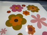 retro flower decal, hippie car sticker, 70s vinyl flowers, camper van decor, daisy vinyl decal, boho car stickers, motorhome decal, van flower pack, peel stick vinyl, waterproof decal, custom colour set, retro wall sticker, groovy flower set