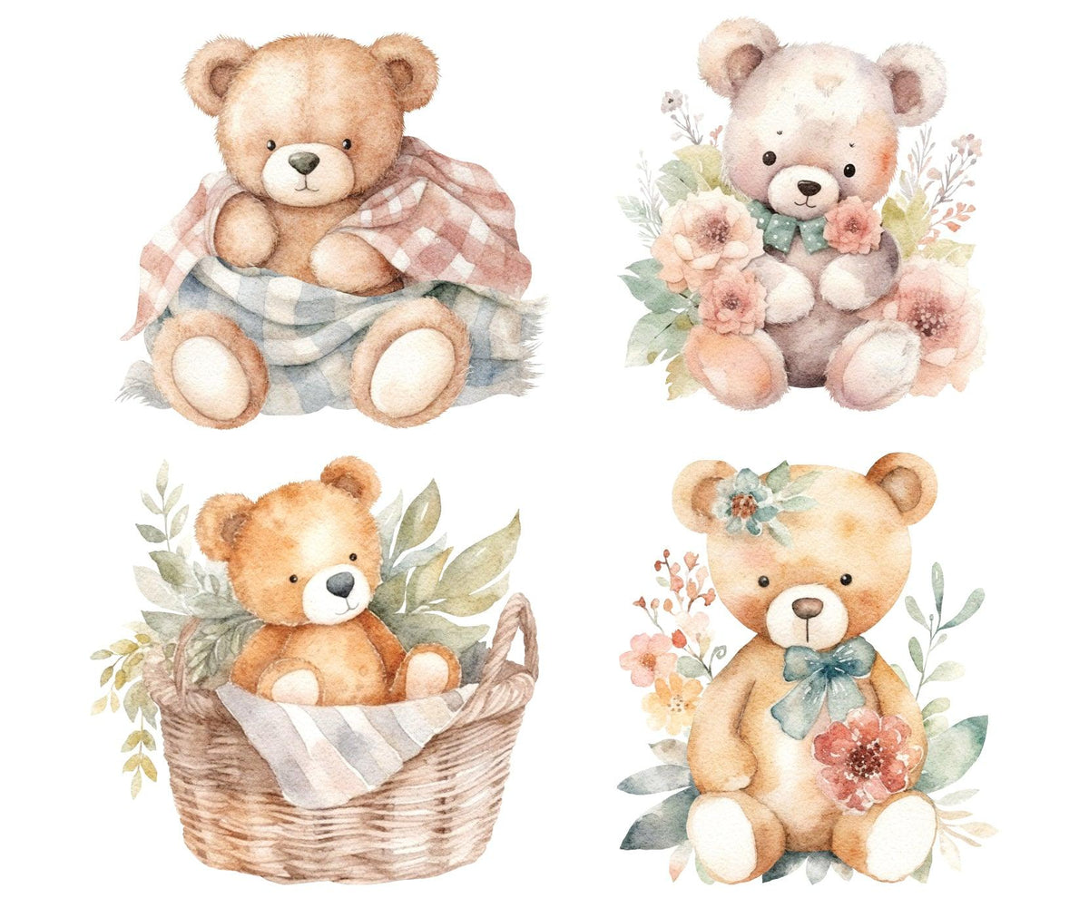 Set of 4 teddy bears wall sticker decal for kids room baby playroom - Mega Sticker Store