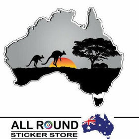 Large Grey  Australia-Map-sticker-with-kangaroo-sunset- for Motorhome, boat, truck, ca