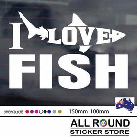I LOVE FISH  fishing Sticker Decal car Fish Tackle Boat 4x4 Window or Bumper sti