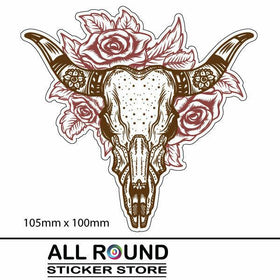 Boho Longhorn skull with roses  Motorbike car sticker