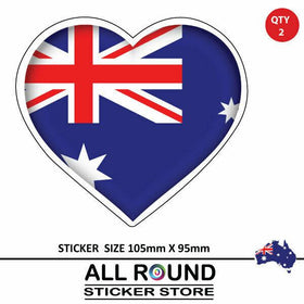2 x Australian Flag sticker  Heart shaped Decal bumper sticker