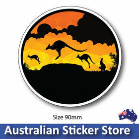 Australian Bumper sticker with Kangaroos and sunset, for vehicles, 4x4, windows,
