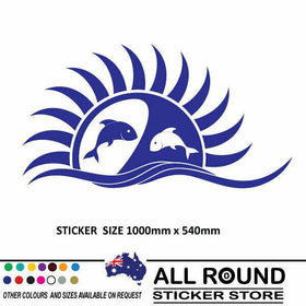 LARGE SUN WITH FISH  STICKER DECAL FOR BOAT CAR 4X4 RV CAMPERVAN 1M WIDE